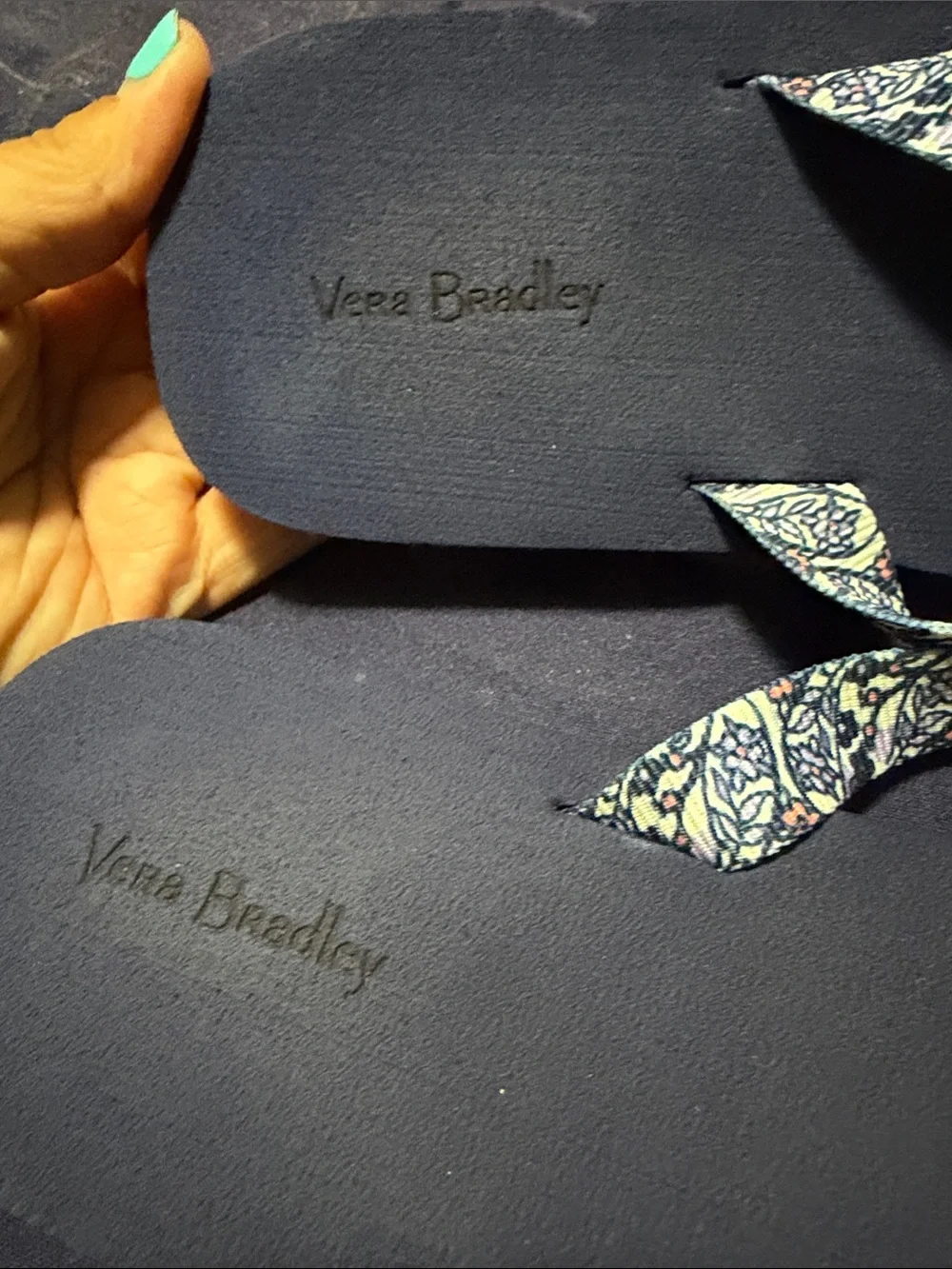 Vera Bradley Navy Flip Flop Sandals with Patterned Straps